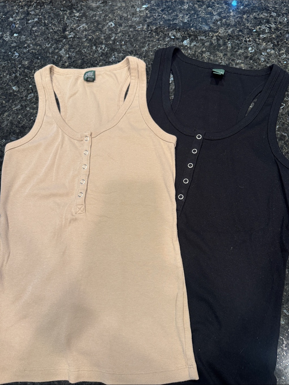 wild fable Ribbed Henley Tank Tops in Black & Beige
